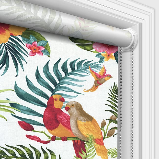 Guadeloupe Glow Exotic Flowers Parrots Patterned Roller Blinds