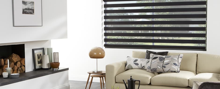 Black day and night blinds in modern lounge