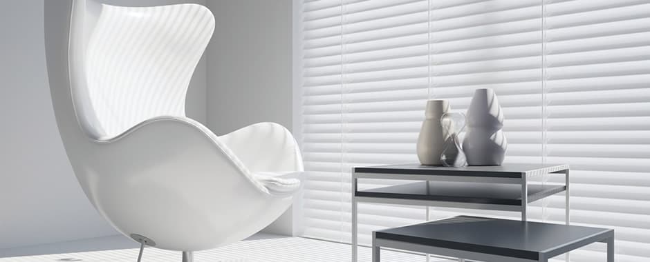 White faux wood blinds