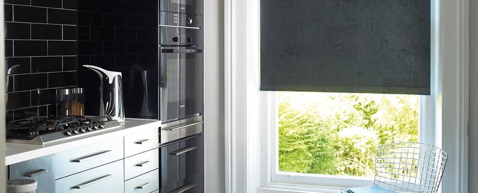 Black PVC kitchen roller blinds