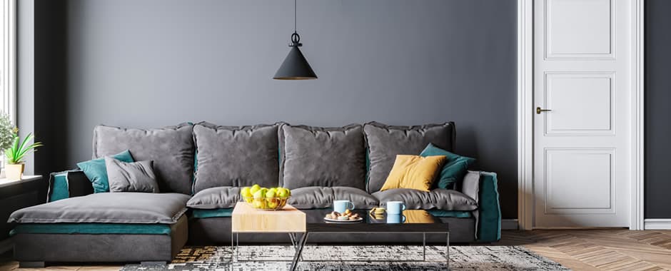 Contemporary grey room living room with warm accents