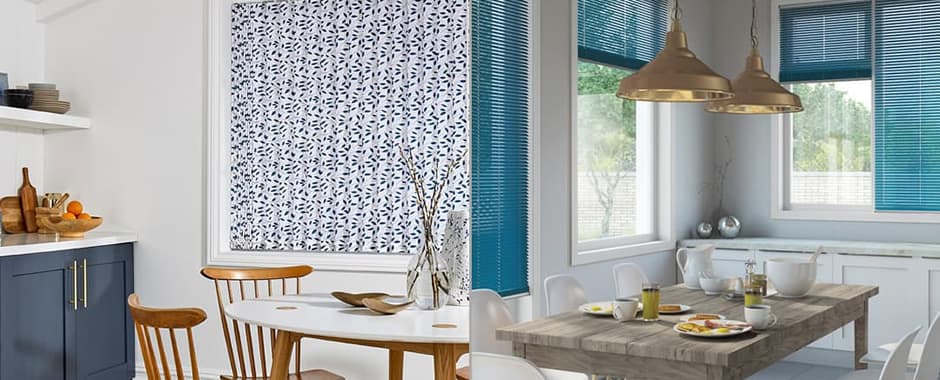 Vertical blinds and horizontal blinds in kitchen