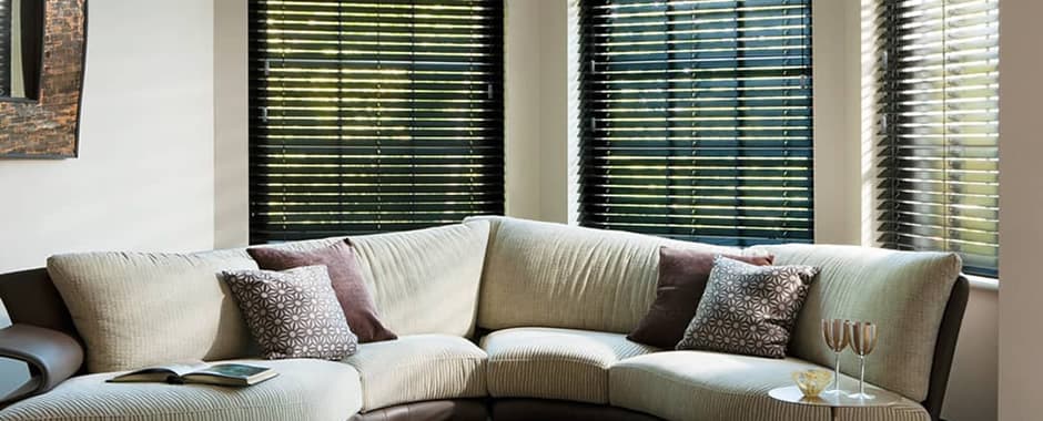 Dark wenge wooden blinds in living room