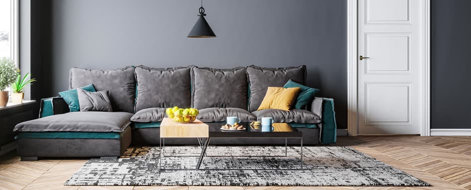 Luxury grey lounge with colourful accents