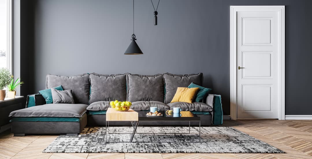 Luxury grey lounge with colourful accents 