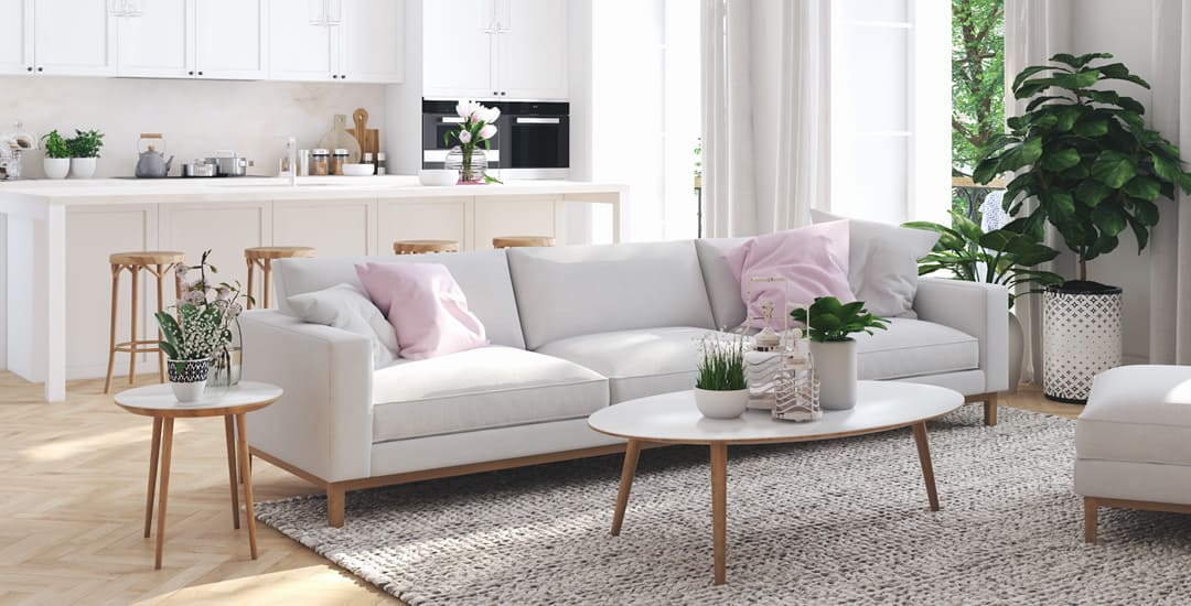 Beautiful white open plan kitchen sitting room