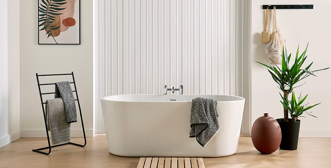 White PVC vertical blinds in bathroom