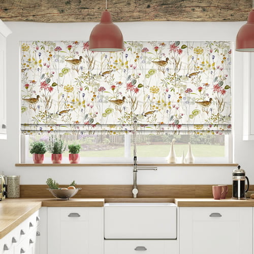 Marsh springtime retro roman blinds in kitchen