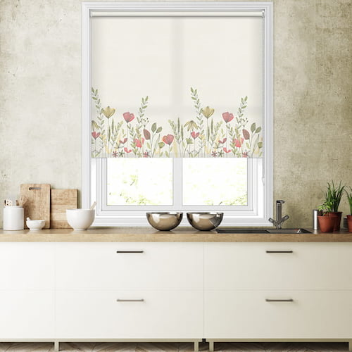 Wild garden flowers poppy patterned kitchen roller blinds