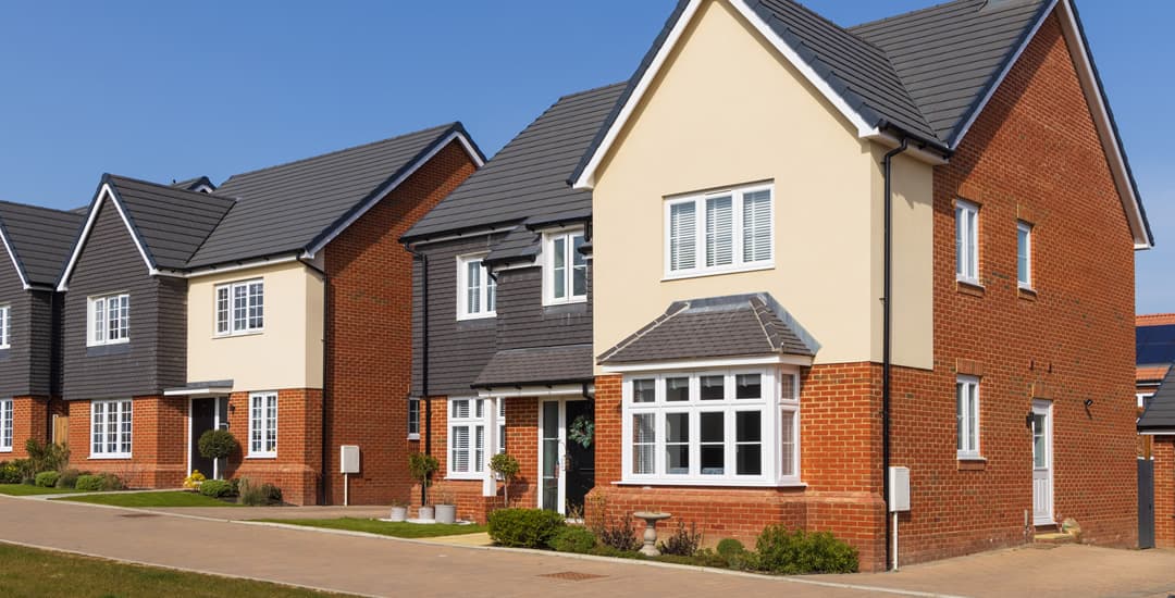 New build houses from outside street view