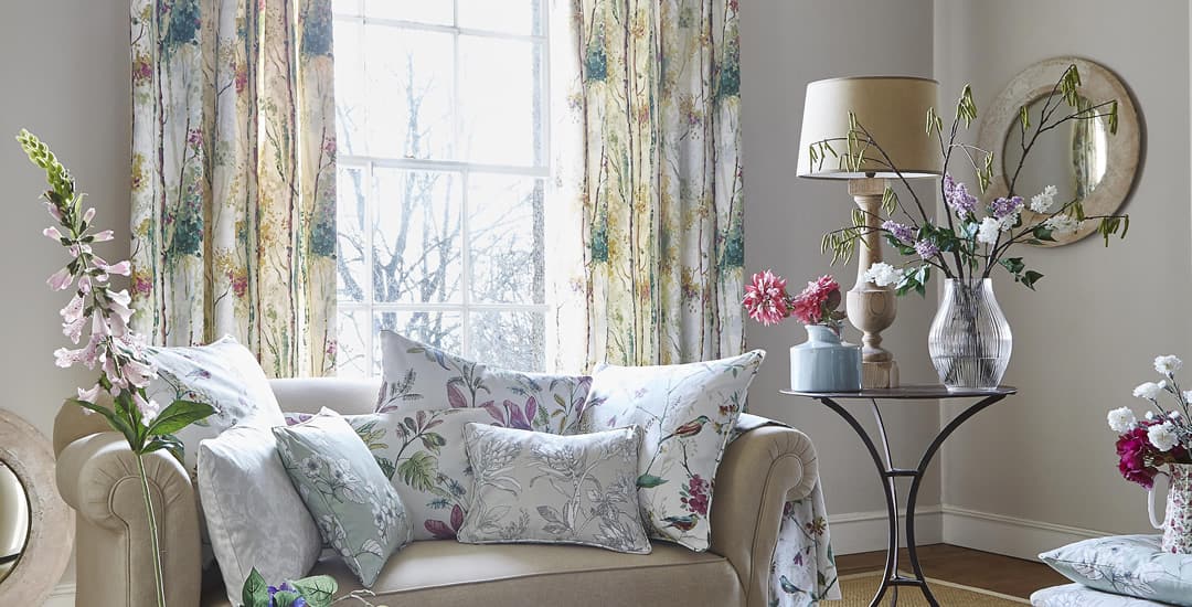 Luxurious floral curtains in a gorgeous traditional sitting room