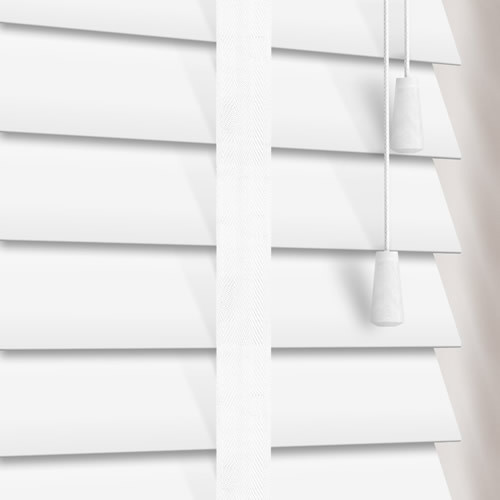 50mm White Faux Wood Blinds with Cotton Tapes