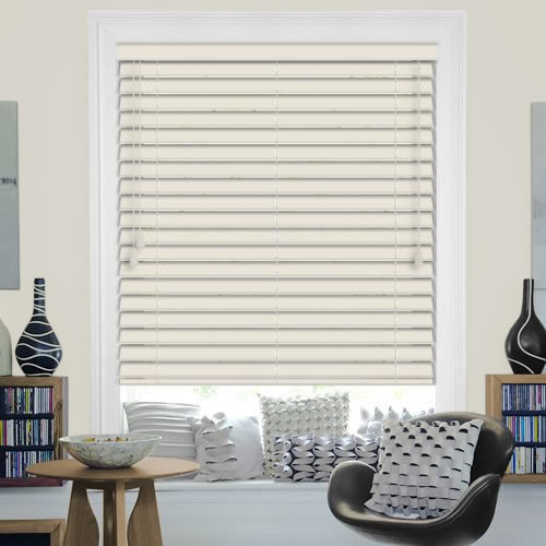 50mm Cream Faux Wood Blinds, Waterproof & Made to Measure