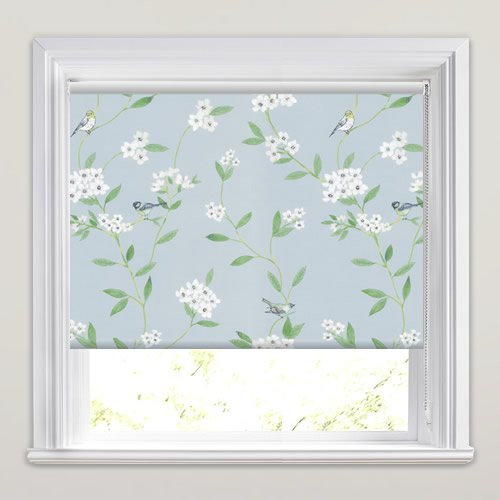 Flowers & Birds Patterned Blackout Roller Blinds in Blue & Green