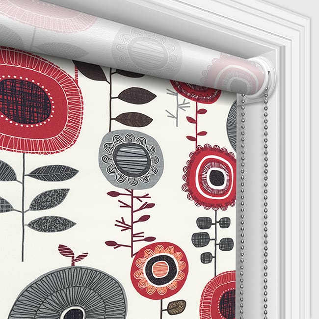 Funky, Retro Red & Grey Abstract Flowery Patterned Roller Blinds