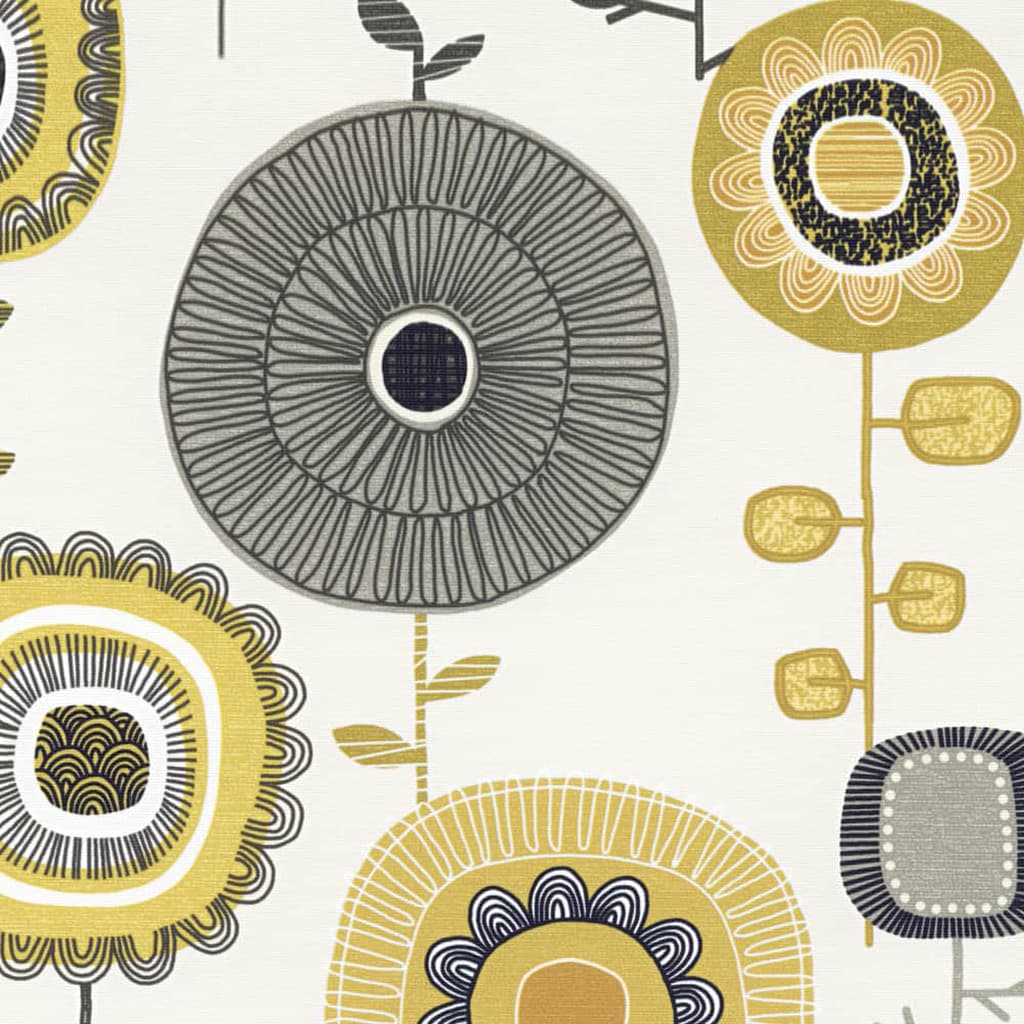 Retro Yellow & Grey Abstract Flowers Patterned Roller Blinds