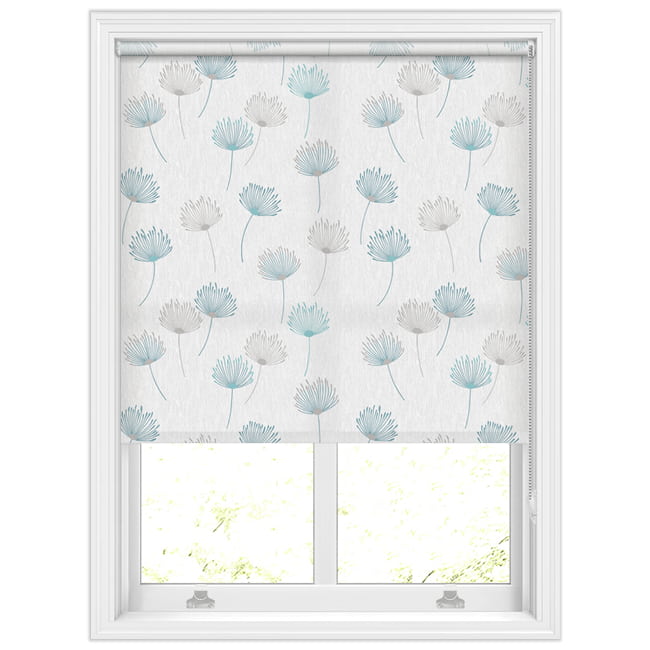 Modern Dandelion Patterned Roller Blinds in White, Blue & Grey