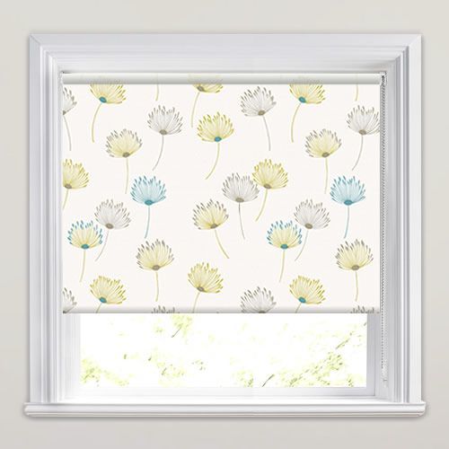 Dandelion Patterned Roller Blinds in Yellow, Aquamarine & White