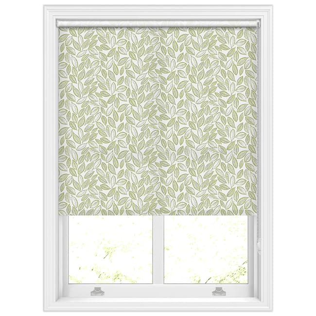 Laurus Pistachio Green Falling Laurel Leaves Patterned Roller Blinds