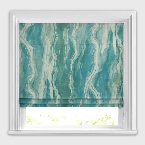 Magma Teal Green & Silver Flowing Lava Patterned Suede Roman Blinds