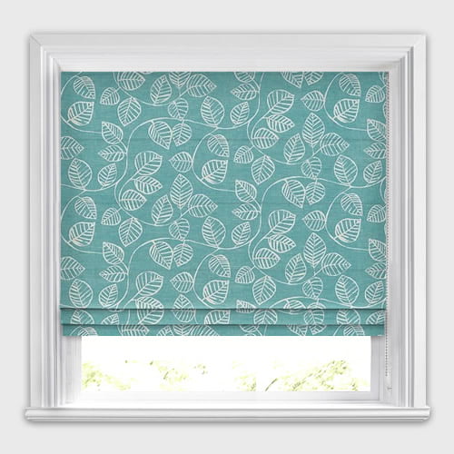 Merida South Pacific Aquamarine Green Leaf Patterned Roman Blinds