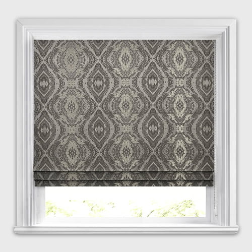 Mex Graphite Grey & Golden Ecru Damask Inspired Patterned Roman Blinds