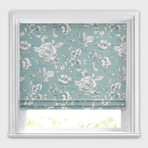 Puente Eau De Nil Botanical Hand-Inked Flowers Patterned Roman Blinds