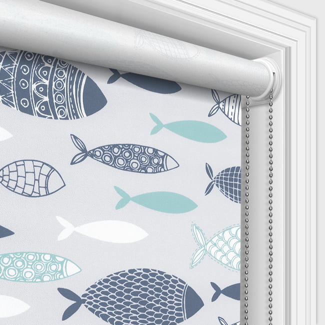 Reef Marine Fish Patterned Roller Blinds in Green, Blue & Grey