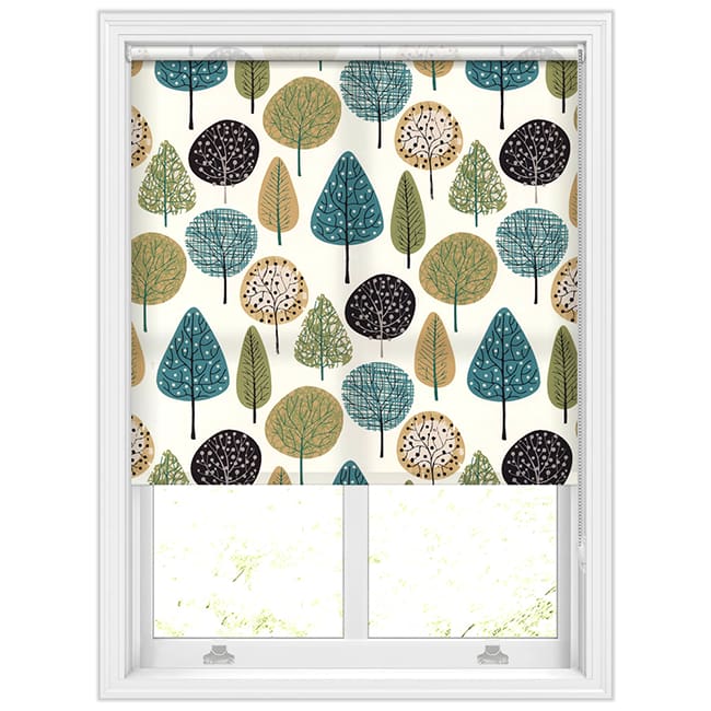 Scandi Trees Patterned Roller Blinds In Teal, Green & Blue