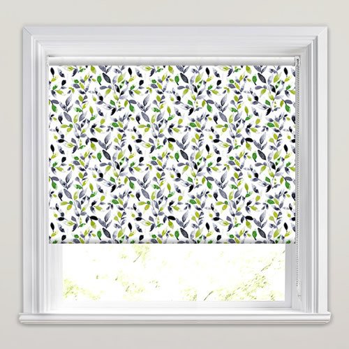 Lime Green & Grey Leaf Patterned PVC Waterproof Roller Blinds